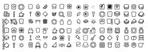 Breakfast icons collection black and white