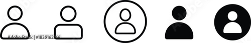 Minimal user profile avatar icon set featuring outline and solid styles designed for modern interface, account identification, UI elements, and digital applications.