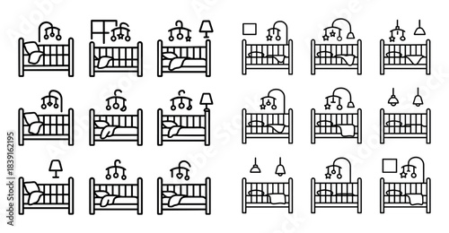 Minimalist Baby Crib Icons