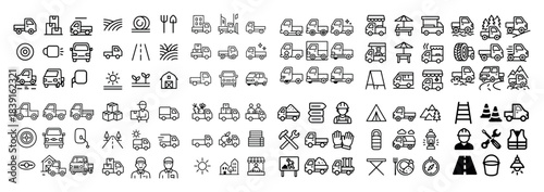Diverse vehicle and construction icons