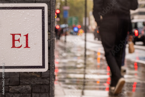 Wallpaper Mural London- Rainy E1 Postcode Sign on Whitechapel Street in East London Torontodigital.ca