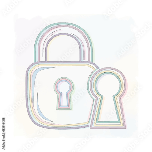 Whimsical pastel illustration of a padlock and keyhole representing digital security and protected access
