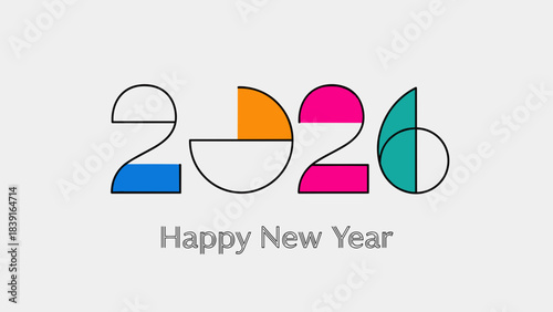 Modern Happy New Year 2026 Greeting Design with Minimalist Style and Reflection Effect