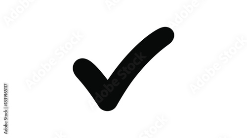 Simple black hand drawn check mark symbol on a white background for approval or confirmation