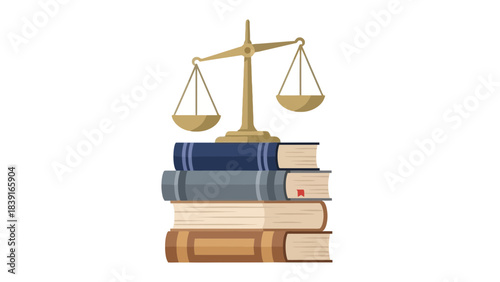 Justice and Law Education Stack of Legal Books with Scales of Justice Symbolizing Legal Studies Law School Scholarship and Arbitration