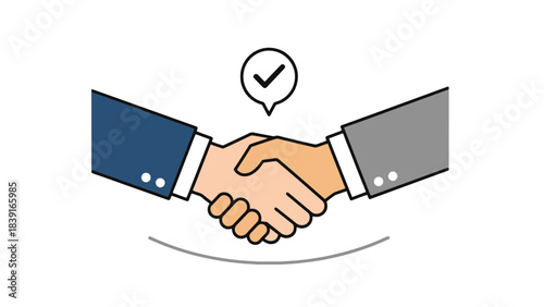 Business Partnership Agreement Concept Two Businessmen Handshake with Checkmark for Success and Deal Closing