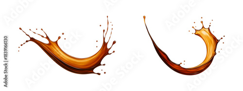 Realistic splashes of Cola, tea, coffee or whiskey with drops. Vector realistic illustrationRealistic splashes of Cola, tea, coffee or whiskey with drops. Vector realistic illustration