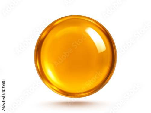 Golden oil bubble or serum isolated on white background. Vector realistic illustration