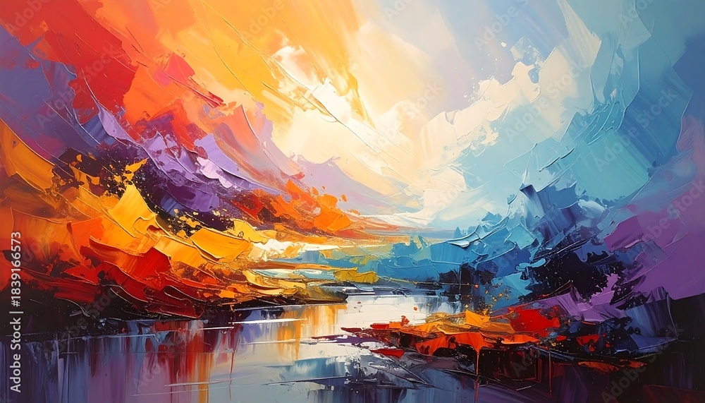 Fototapeta premium Vibrant Abstract Landscape Painting.
