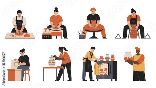 Diverse Artisans Crafting Pottery A Collection of Ceramic Artists at Work