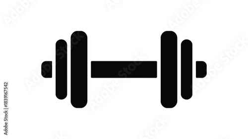 Simple black silhouette of a classic barbell dumbbell for fitness and exercise