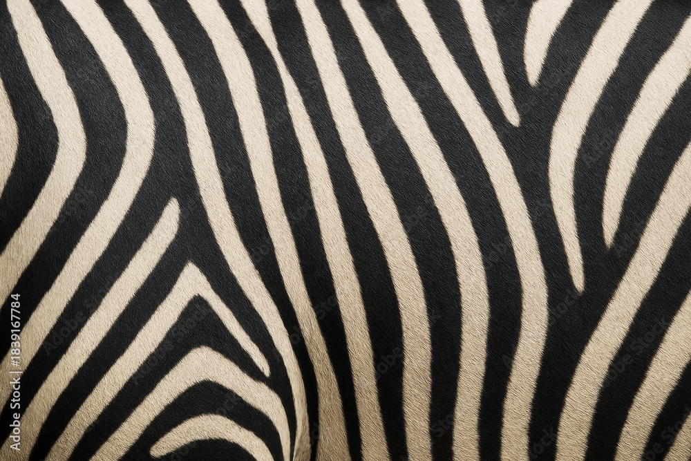 Obraz premium Close-up of zebra skin with striking black and white stripes shown in natural light as an abstract animal pattern background concept image. Ai generative