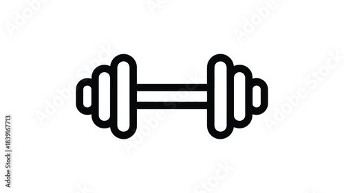 Simple black and white line art icon of a dumbbell representing fitness and exercise