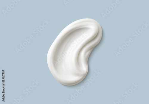 Cosmetic smear of creamy texture isolated on blue background. Cosmetic cream swatch. Cosmetic skin care product. Vector realistic illustration