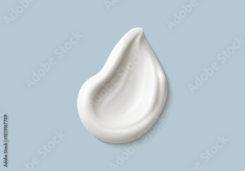 Cosmetic smear of creamy texture isolated on blue background. Cosmetic cream swatch. Cosmetic skin care product. Vector realistic illustration