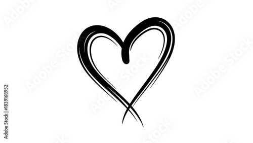 Hand-drawn black heart symbol on a white background, love and affection concept