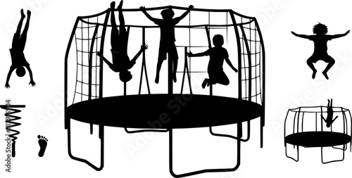 trampoline, trampoline silhouette, kids jumping, jumping, jumping people, jumping children, sports, fitness, trampoline bundle, silhouette, clipart, svg, cut file