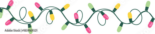 Vector illustration of colorful holiday lights—festive string design for celebration, decoration, Christmas, party, cheerful ambiance, and seasonal graphic reference