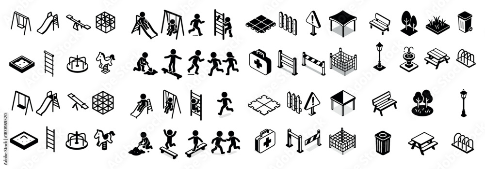 Naklejka premium Playground activity isometric icon set