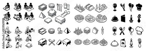 Restaurant and dining icon set with various elements