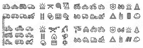 Emergency vehicle and equipment icons set