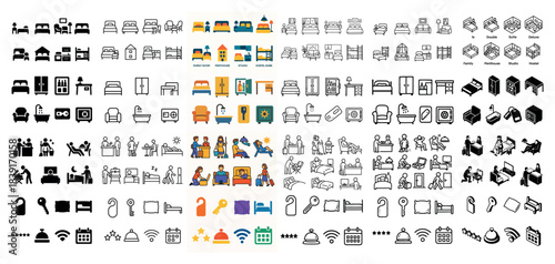 Diverse hotel room and service icons collection