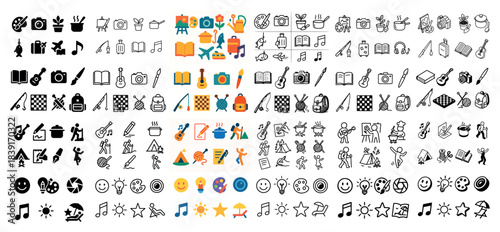 Diverse icon set featuring hobbies and activities
