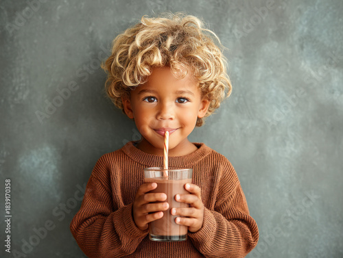 Child drinking a glass of c...