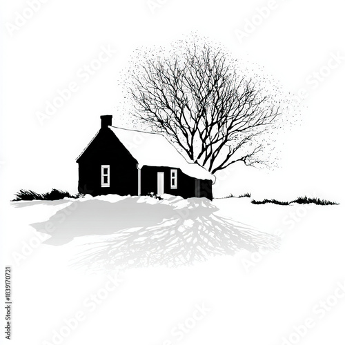 Nice Cottage silhouette in snow
