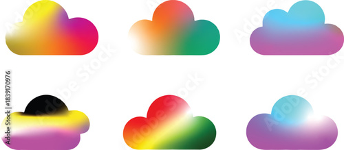 Six abstract cloud shapes with vibrant gradient color fills on white background vector