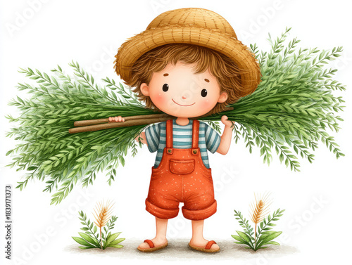Farmer stick figure illustr...