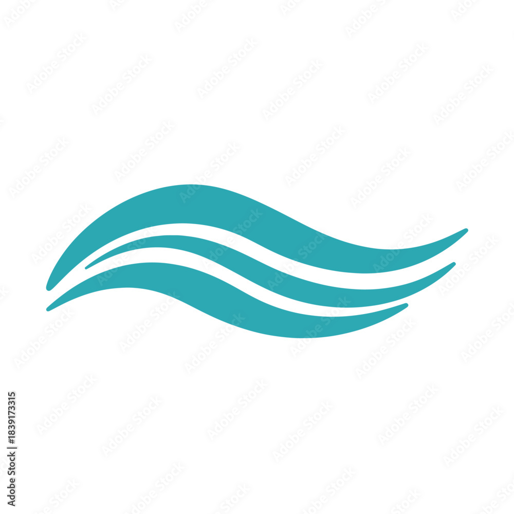 Naklejka premium Stylized, flat water wave icon in blue color for liquid and sea concepts.