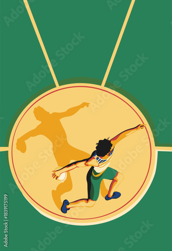 A discus thrower is ready to throw. Vector illustration. Suitable for a banner, a postcard,  a poster.