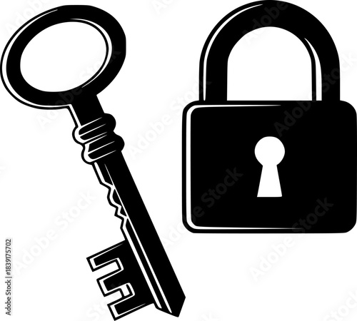 Secure Padlock Key Vector Illustration
