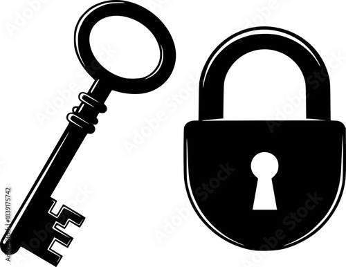 Secure Padlock Key Vector Illustration