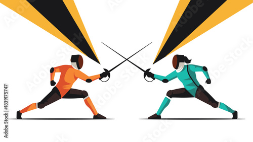 Dynamic fencing duel with futuristic visual elements