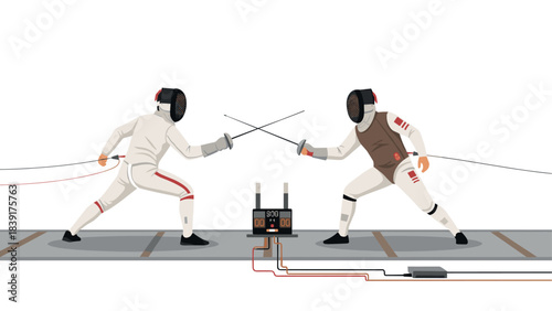 Dynamic duel: two fencers compete in animated sport action