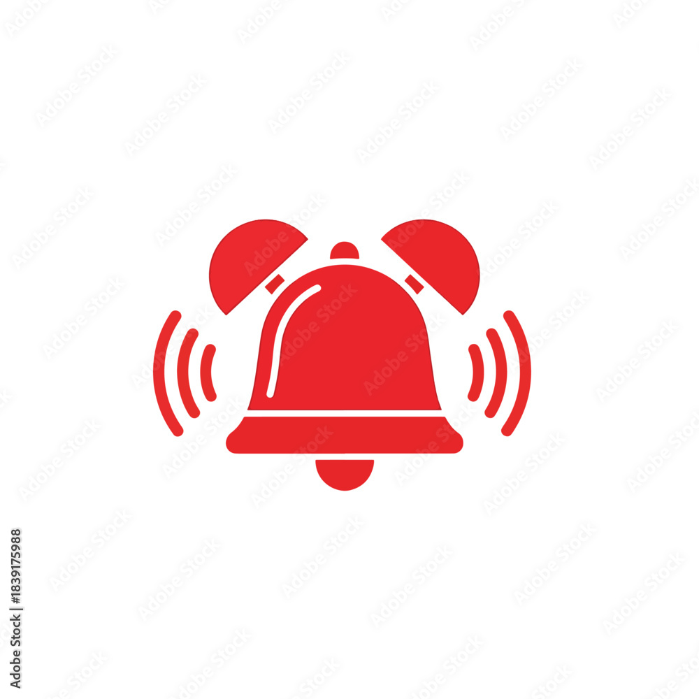 Fototapeta premium Flat Red Alarm Bell Icon with Sound Waves
