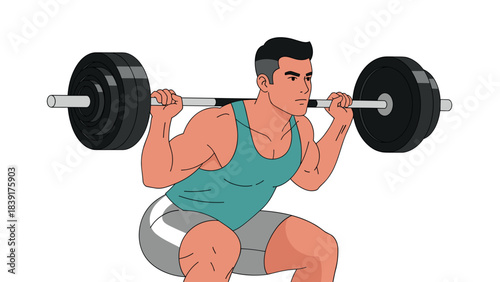 Man squatting with weights in sportswear performing strength workout