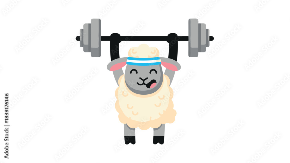 Fototapeta premium Cartoon sheep lifting weights in a fun fitness workout