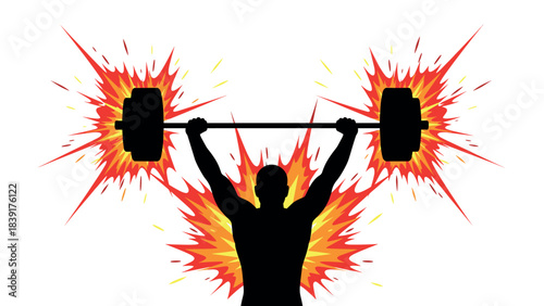 Dynamic weightlifting silhouette with explosive energy background