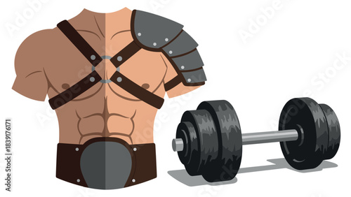 Fitness warrior concept: medieval armor meets modern strength training