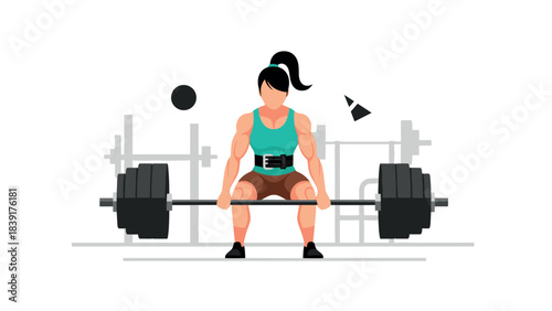 Stylized illustration of a female weightlifter deadlifting in gym