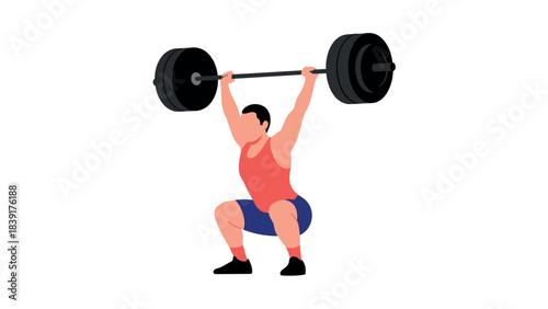 Weightlifter performing overhead squat with barbell in minimalist style