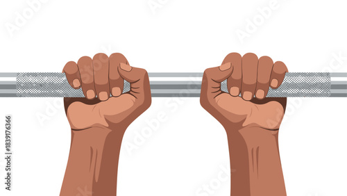 Hands gripping barbell: fitness, strength, and determination