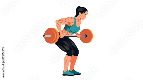 Female athlete lifting barbell in gym gear: fitness and strength training concept art
