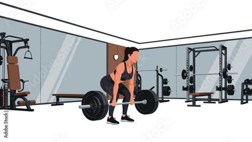 Woman lifting weights in a modern gym interior with fitness equipment