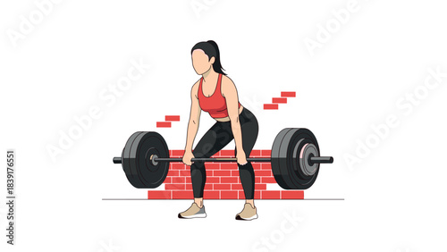 Woman deadlifting with barbell in minimalist fitness design