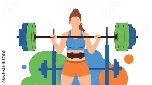 Female athlete lifting weights in a flat colorful design for fitness motivation