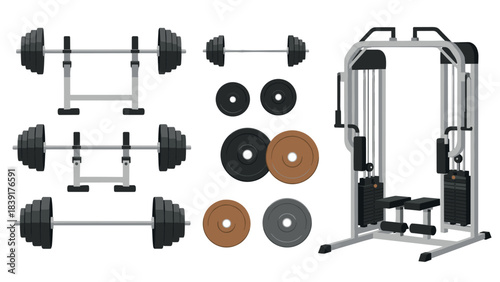Home gym equipment with weights and cable machine for fitness enthusiasts
